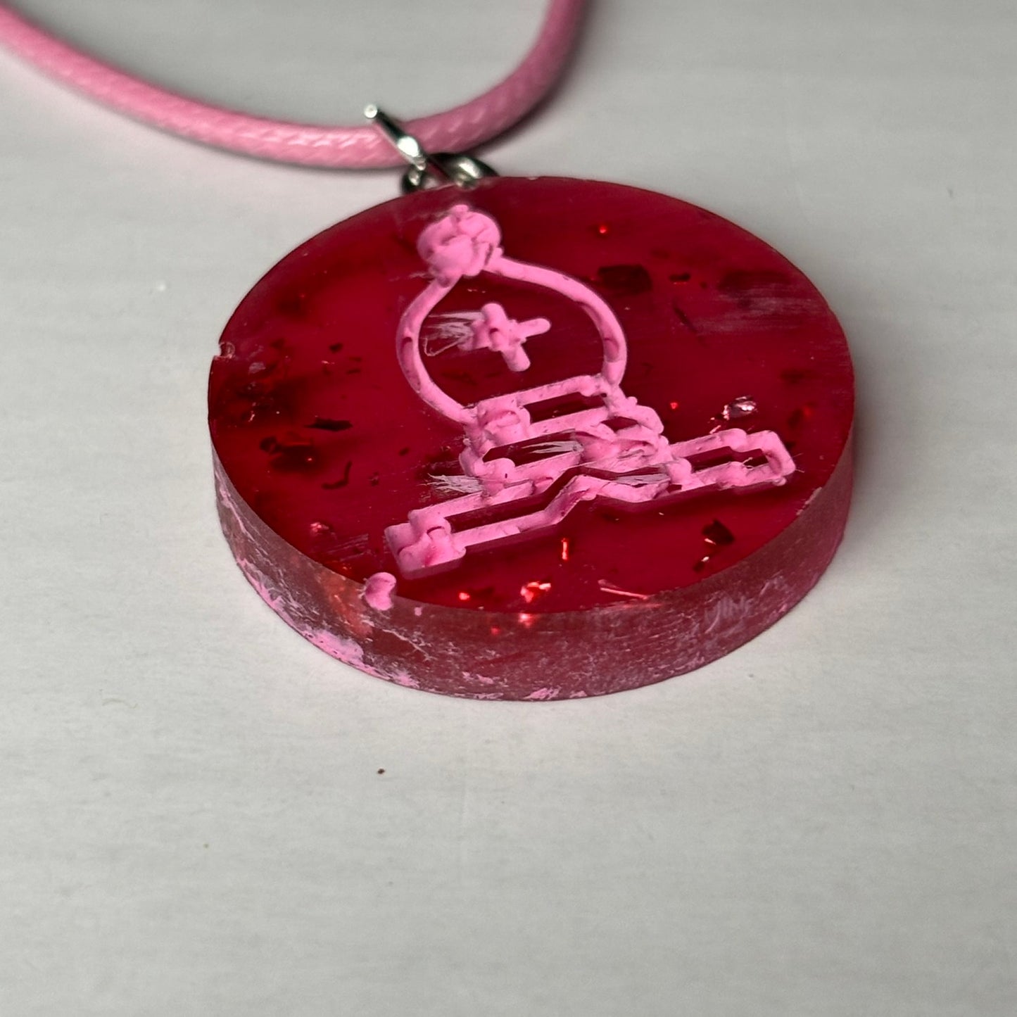 Red Pink Bishop - Handmade Resin Chess Necklace