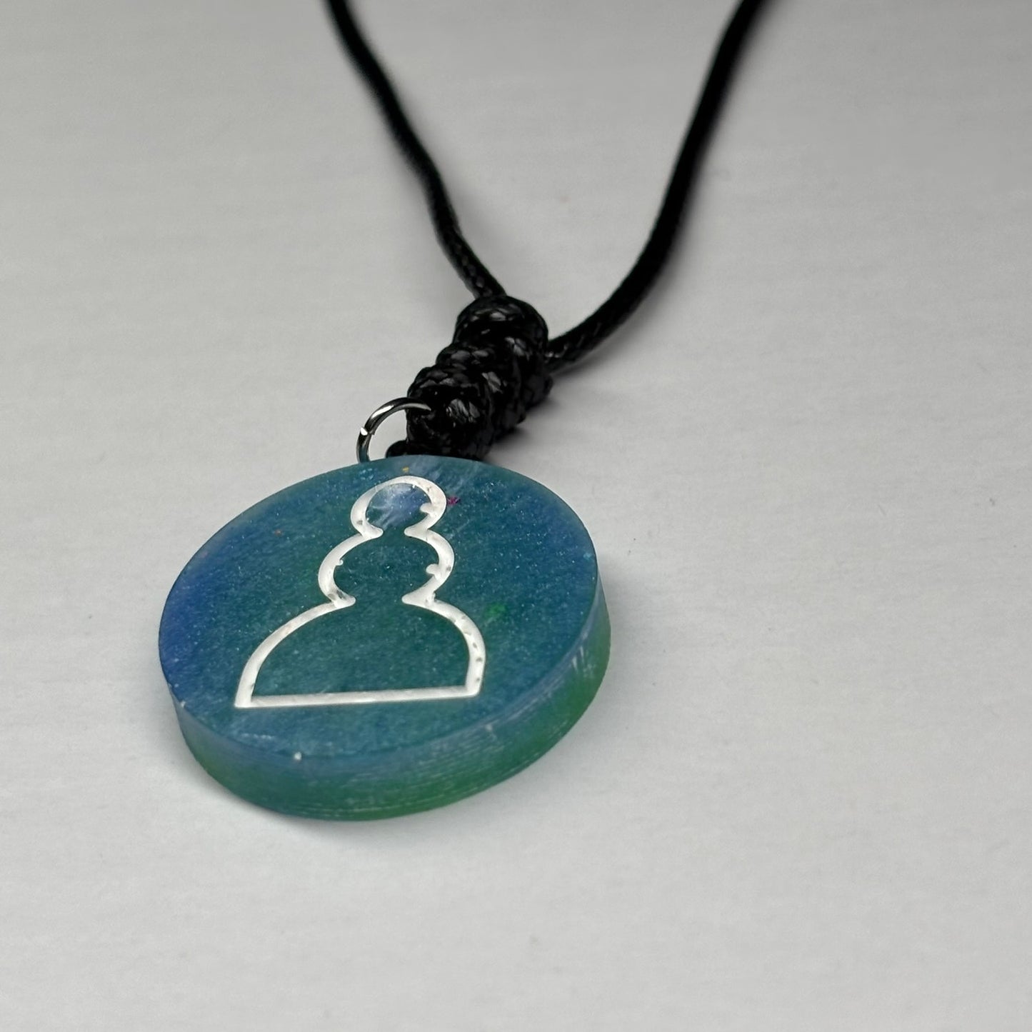 Blue & Green Pawn - Handmade Resin Chess Necklace