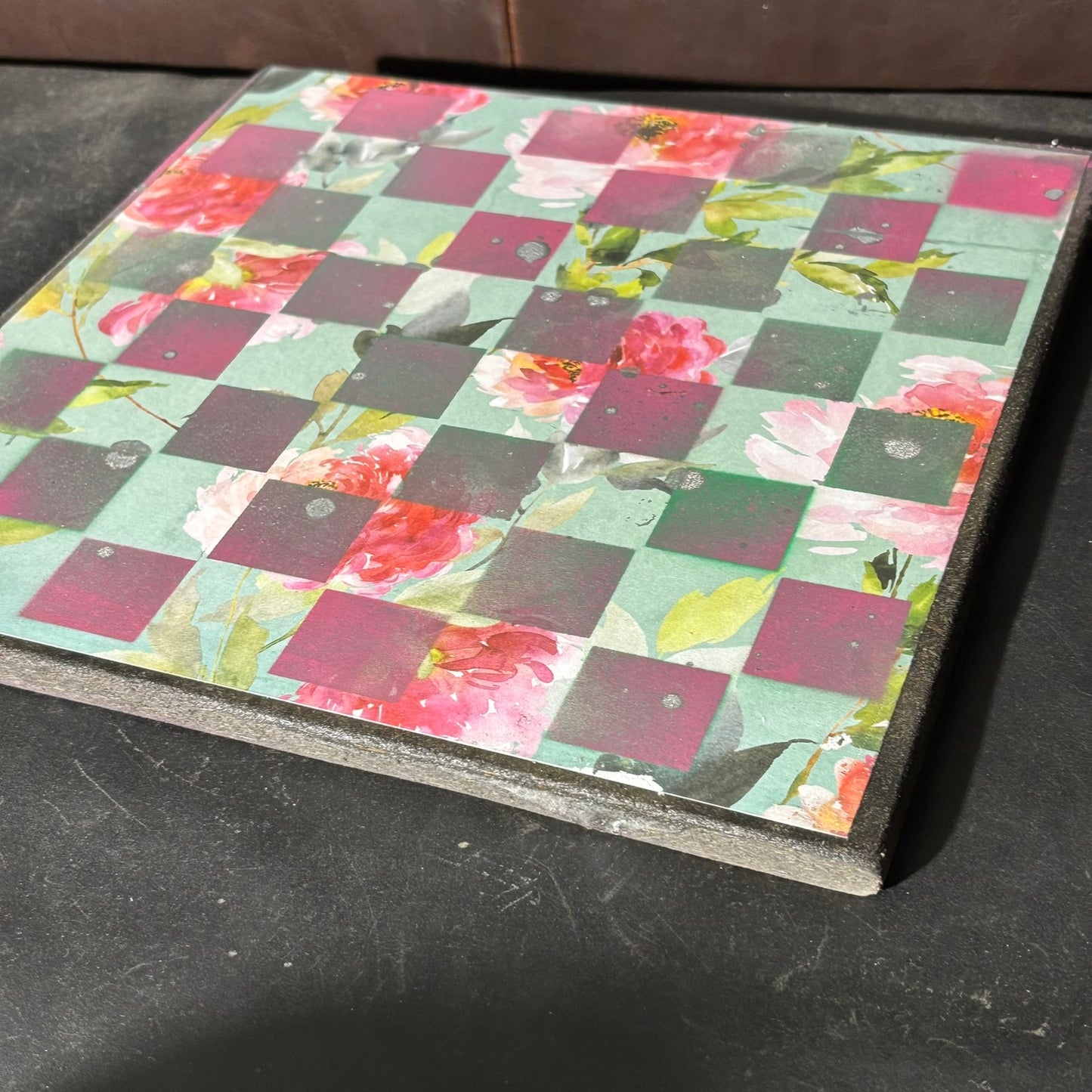 Mint Green Flowers - Scrapbook Chess Board