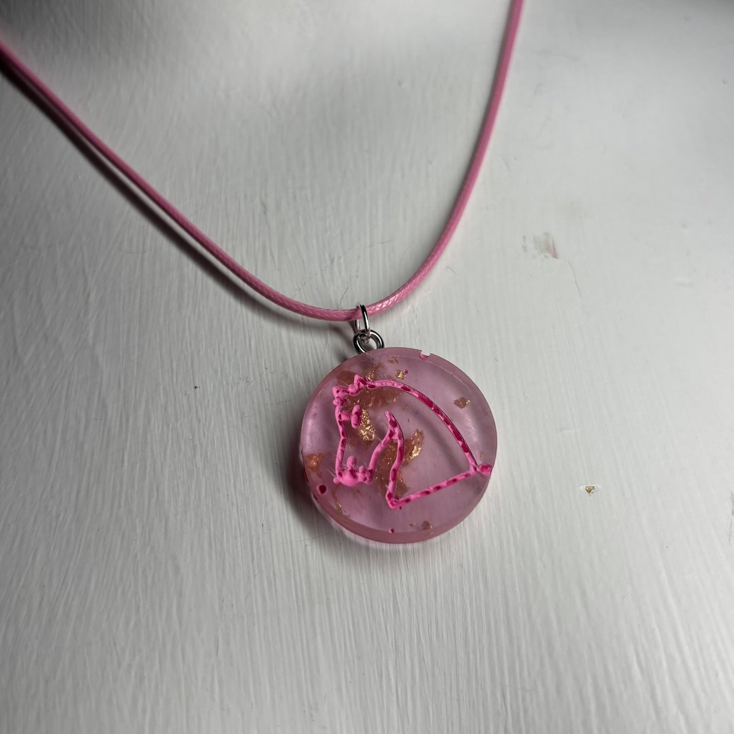 Crystal Pink Knight - Handmade Resin Chess Necklace