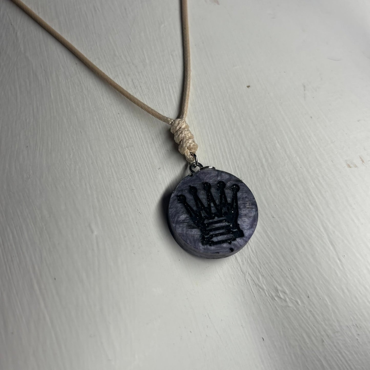 Cream Dark Purple Queen - Handmade Resin Chess Necklace