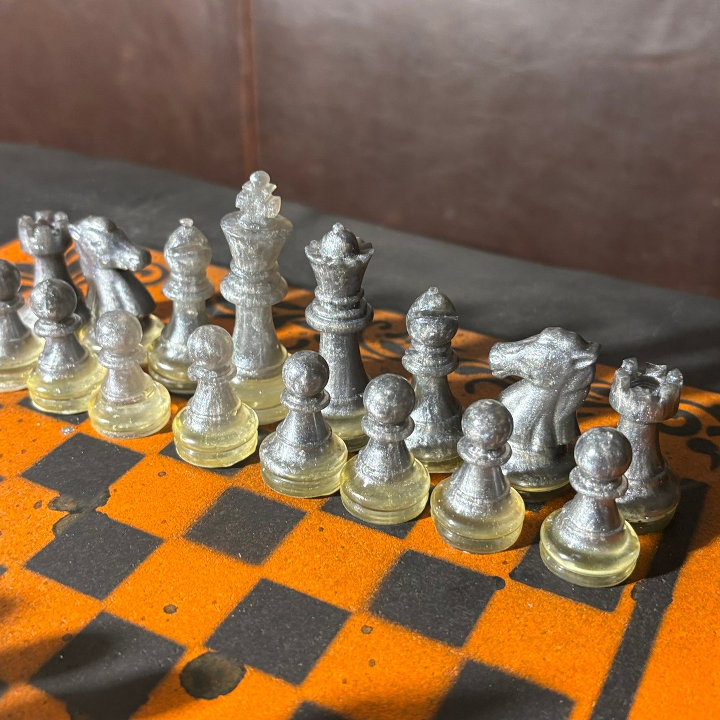 Orange & Black - Painted Chess Set