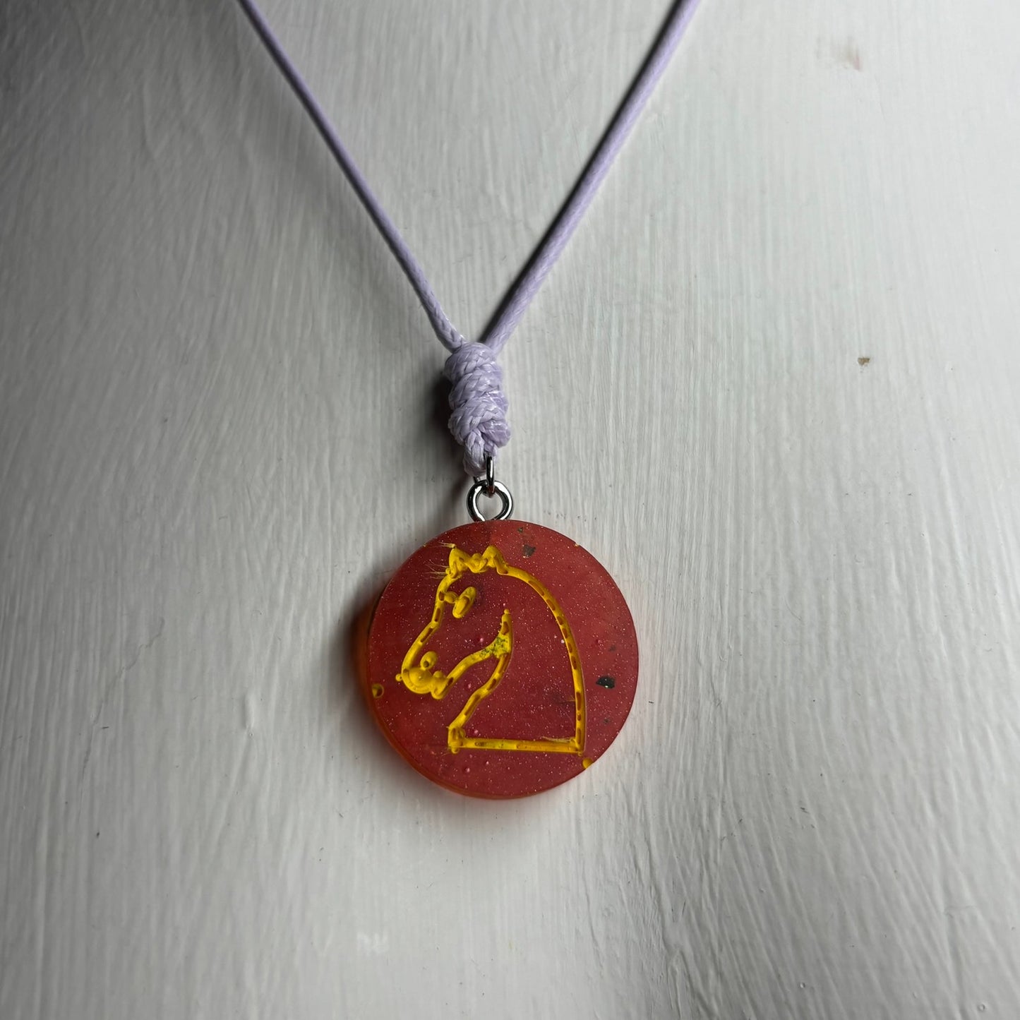 Red/Purple Knight - Handmade Resin Chess Necklace