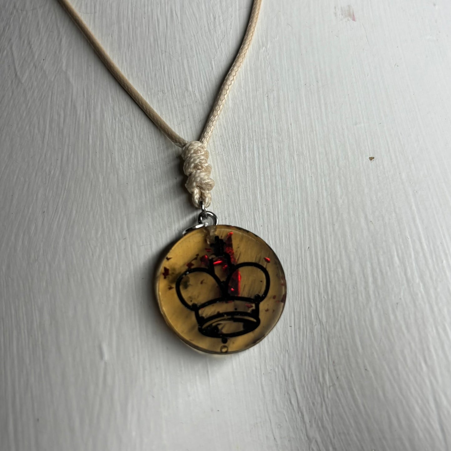 Cream Vintage Yellow King - Handmade Resin Chess Necklace