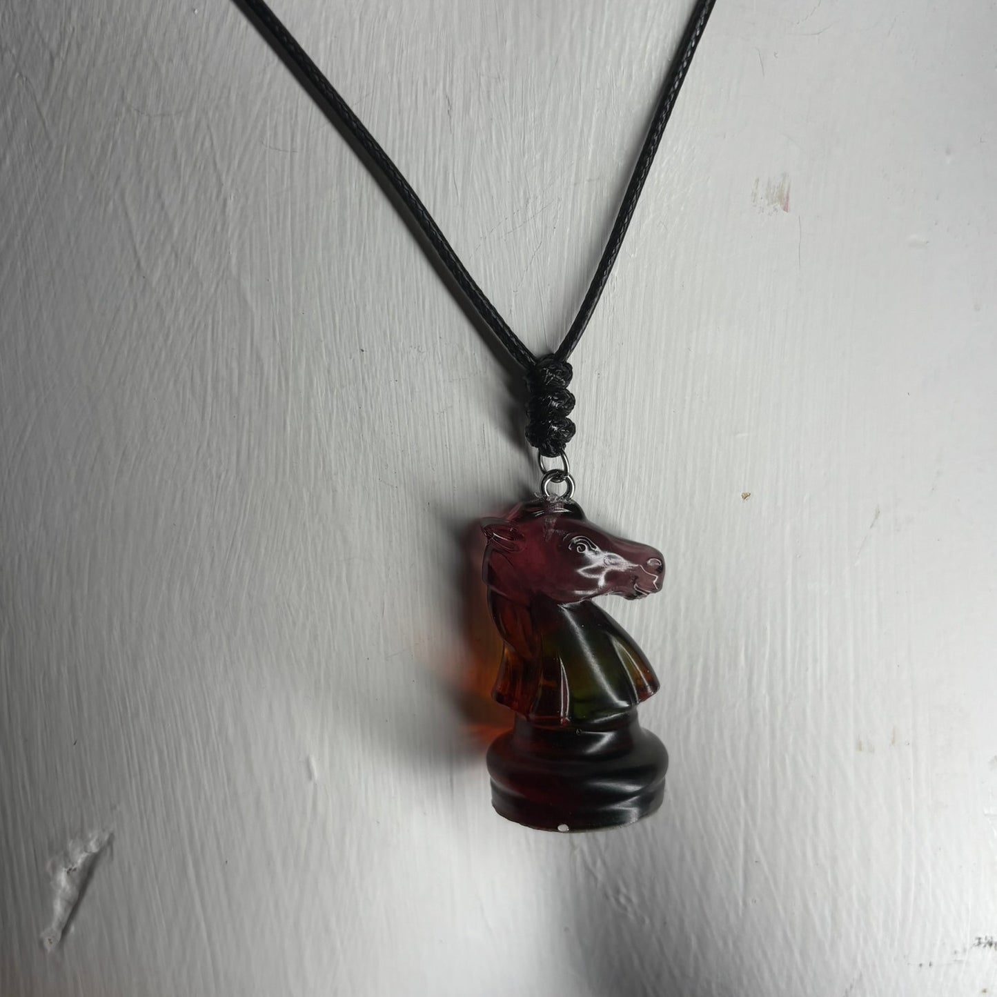 Translucent Dark Knight - Handmade Resin Chess Necklace