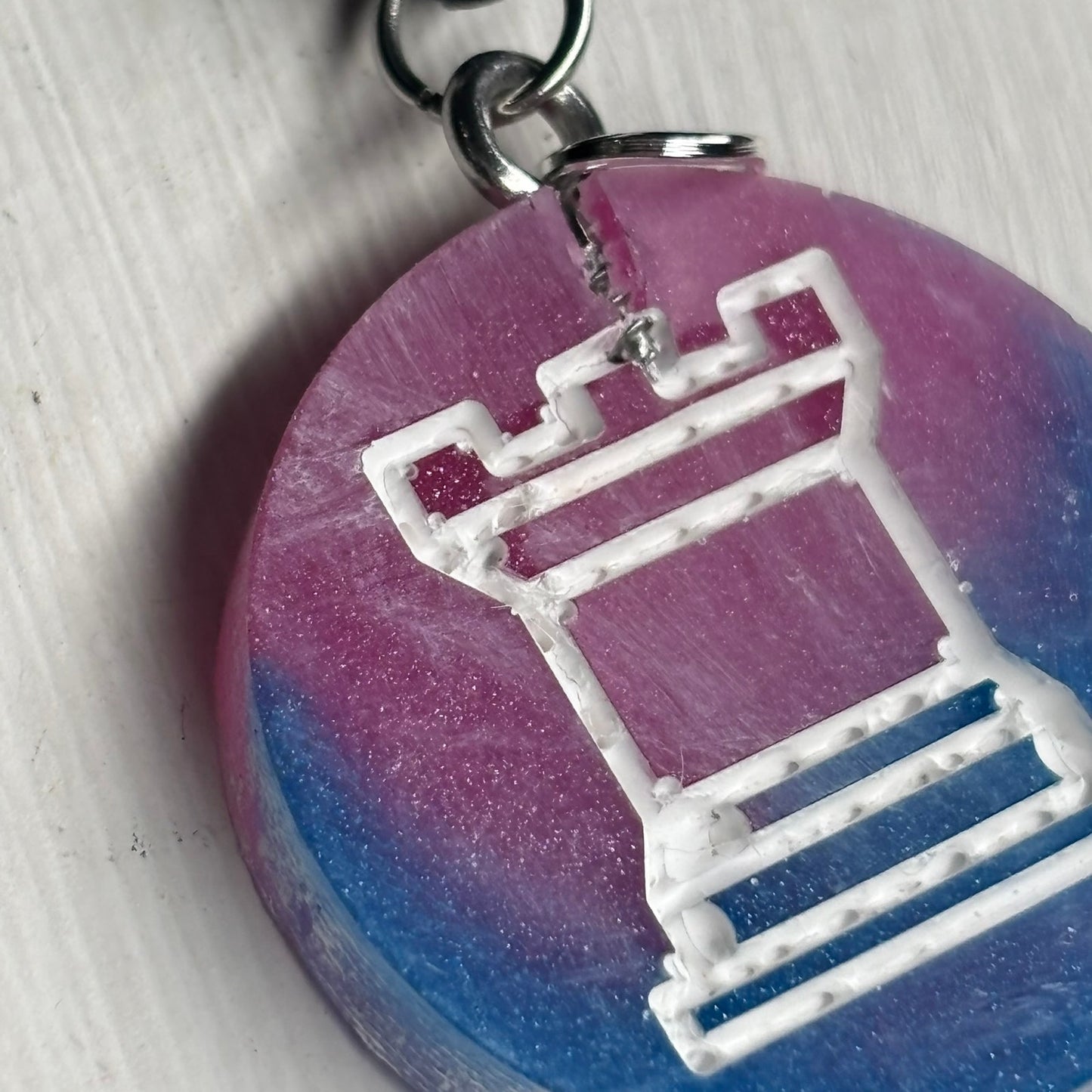 Blue & Pink Mixed Rook - Handmade Resin Chess Necklace