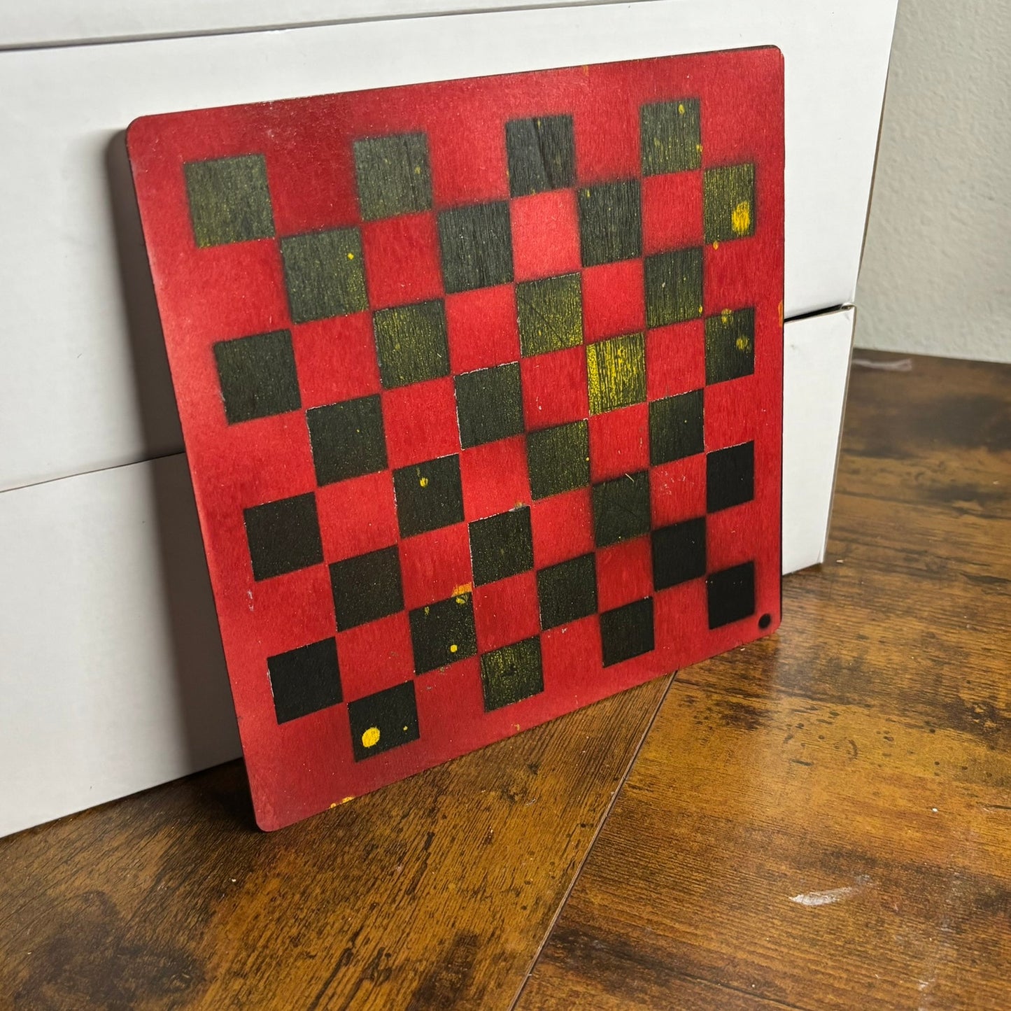 Red & Black Mustard Yellow - Painted Thin Wooden Chess Board
