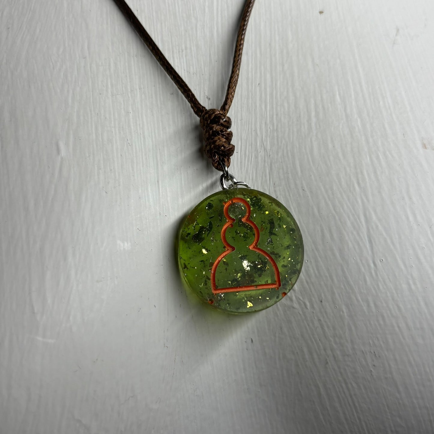 Green Crystal Pawn - Handmade Resin Chess Necklace