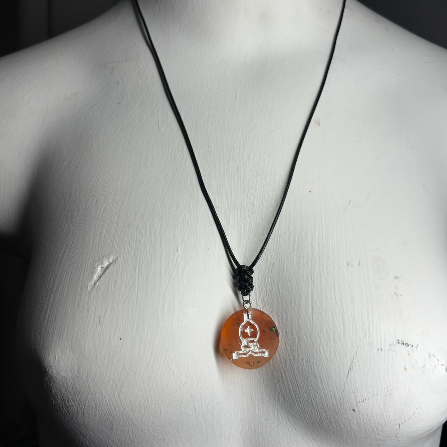 Amber Orange Bishop - Handmade Resin Chess Necklace