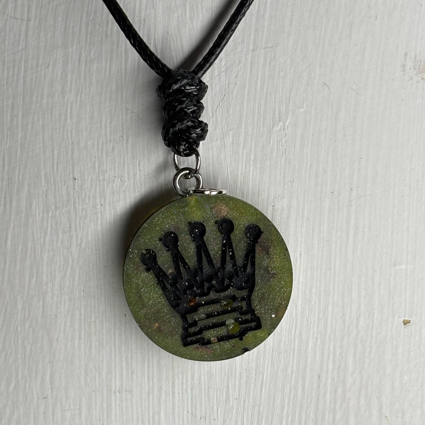 Dark Green Queen - Handmade Resin Chess Necklace