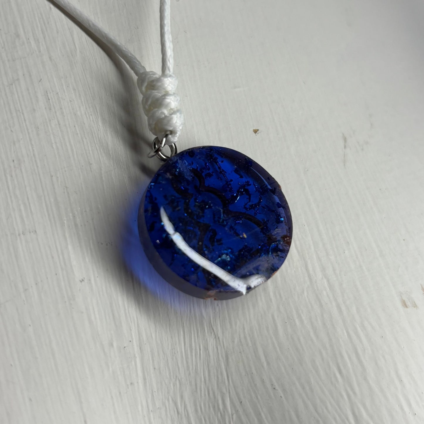 Blue Crystal Orange Pawn - Handmade Resin Chess Necklace