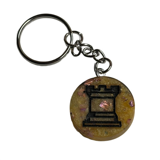 Yellow Emerald Rook - Handmade Resin Keychain - Flat Edition