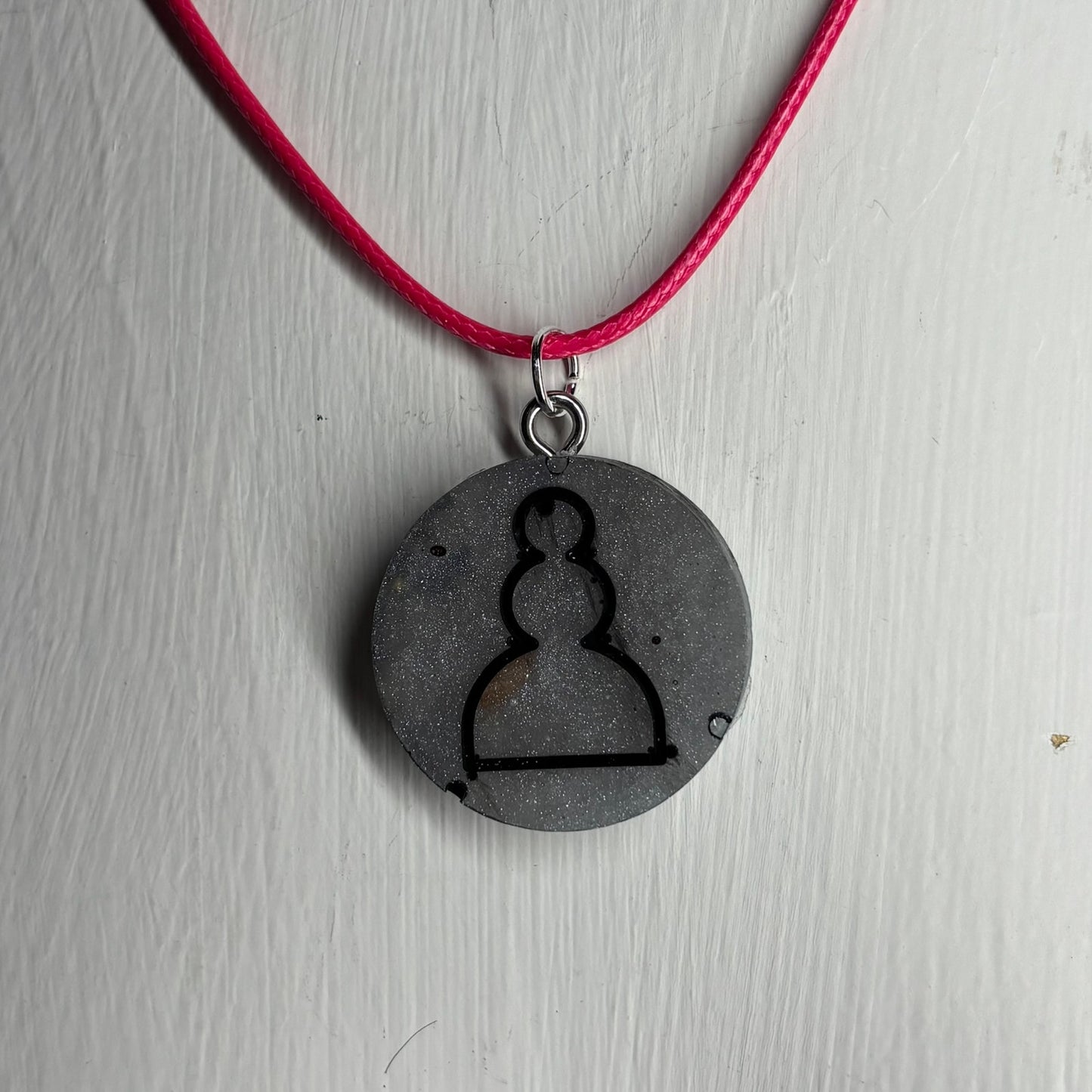 Gray Red Pawn - Handmade Resin Chess Necklace