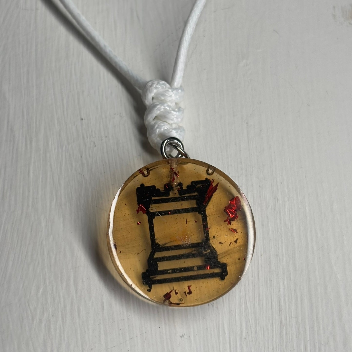 Yellow Amber Rook - Handmade Resin Chess Necklace