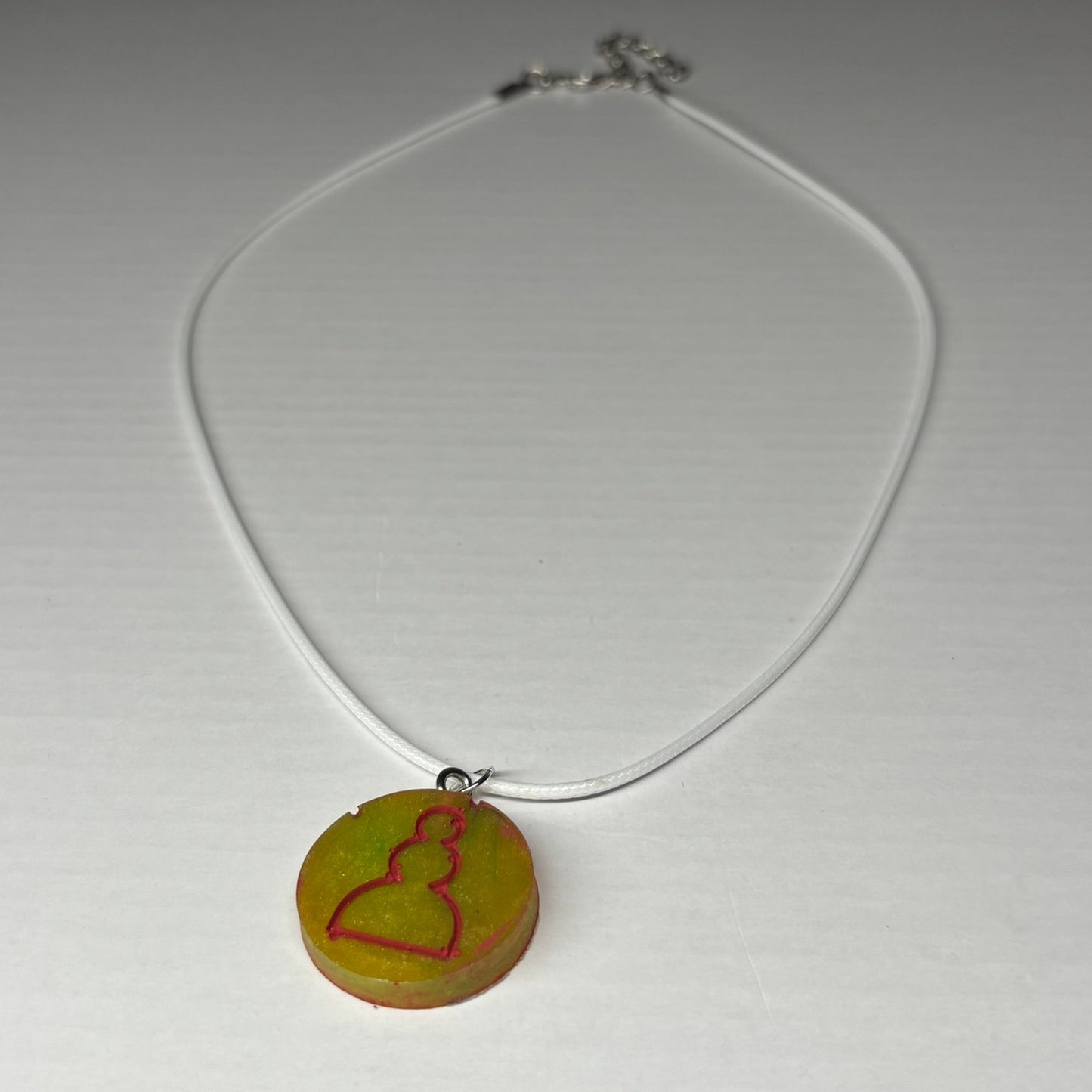 Lime Green Red Print Pawn - Handmade Resin Chess Necklace