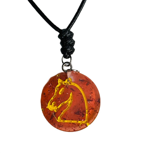 Sparkle Red Knight - Handmade Resin Chess Necklace