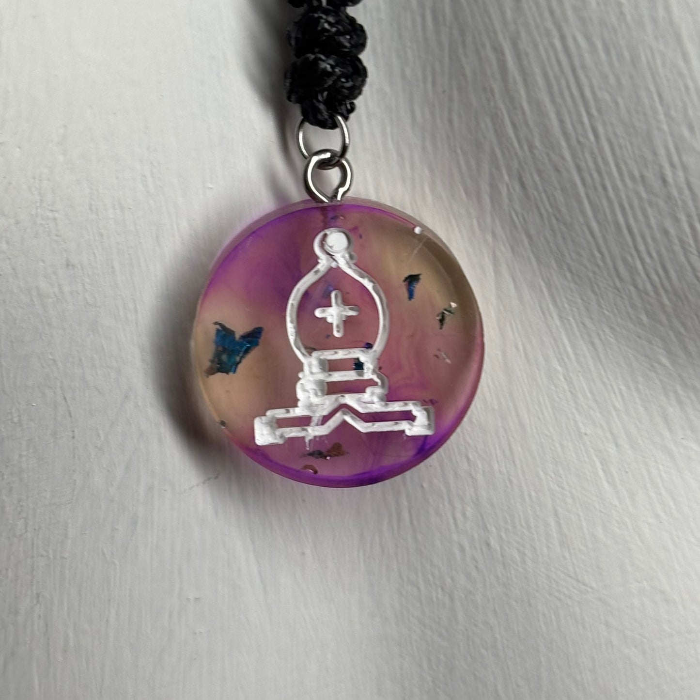Cosmic Purple Bishop - Handmade Resin Chess Necklace
