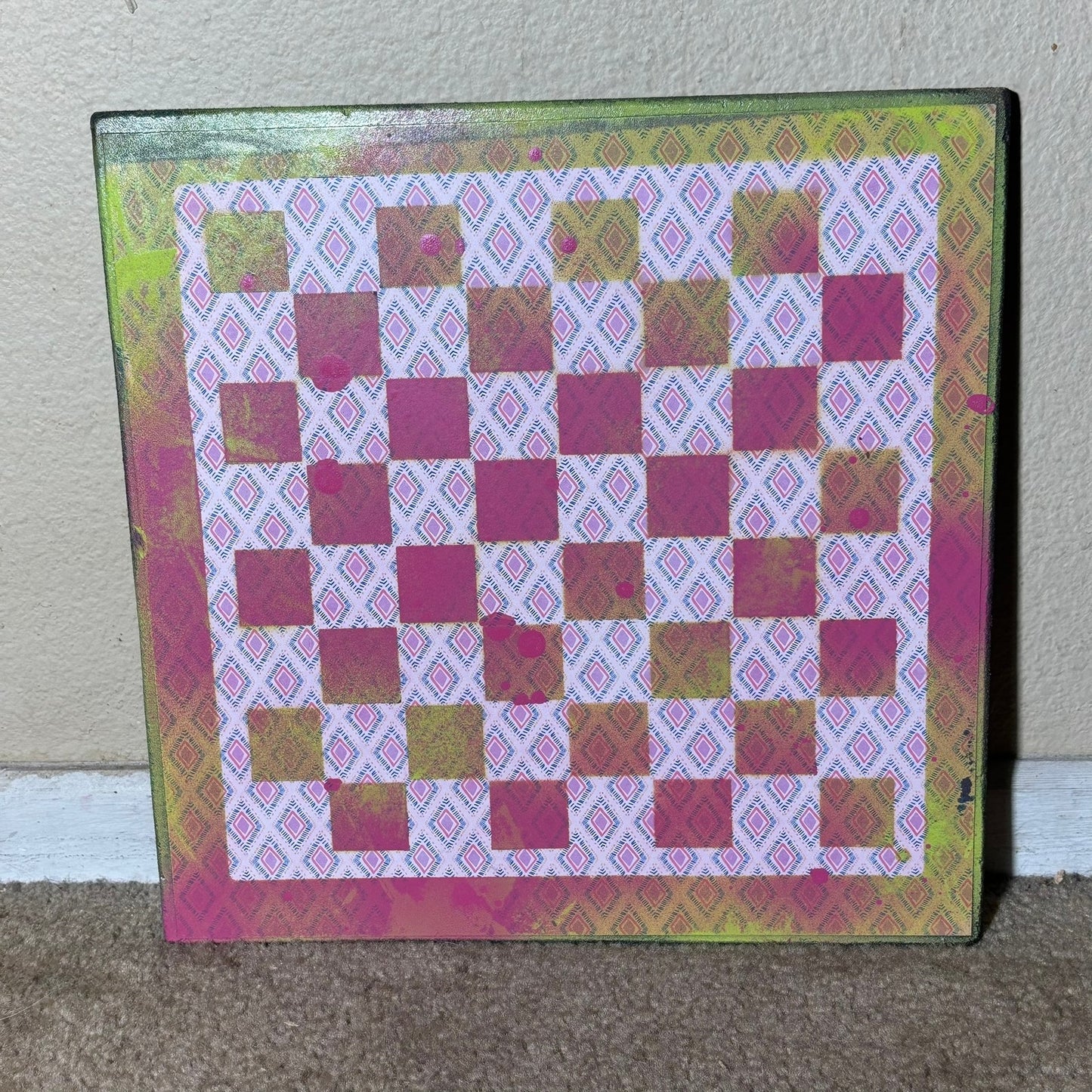 Pink & Green Mesh - Scrapbook Chess Board