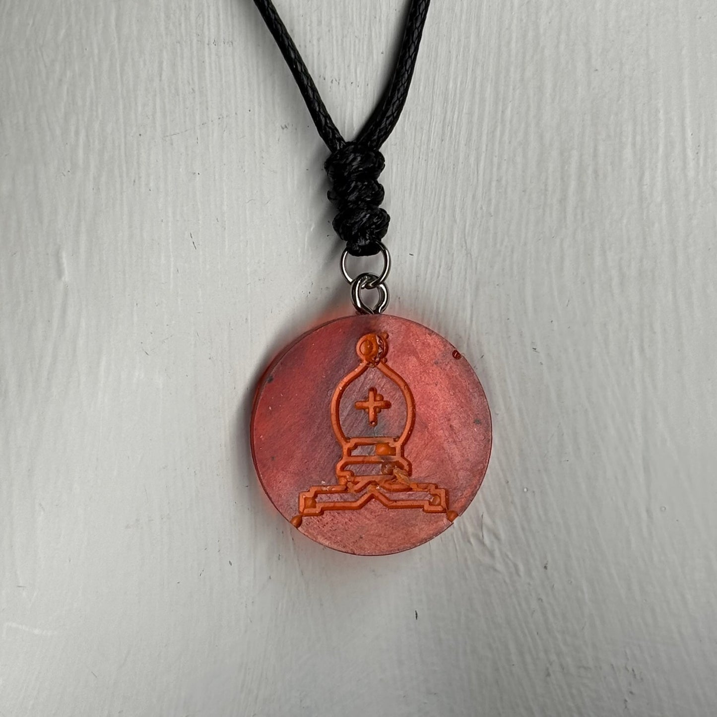 Fire Red Bishop - Handmade Resin Chess Necklace