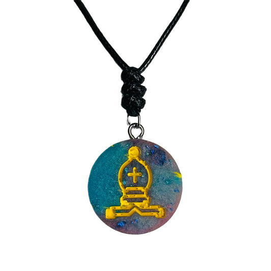 Swirl Color Mix Bishop - Handmade Resin Chess Necklace - Flat Edition