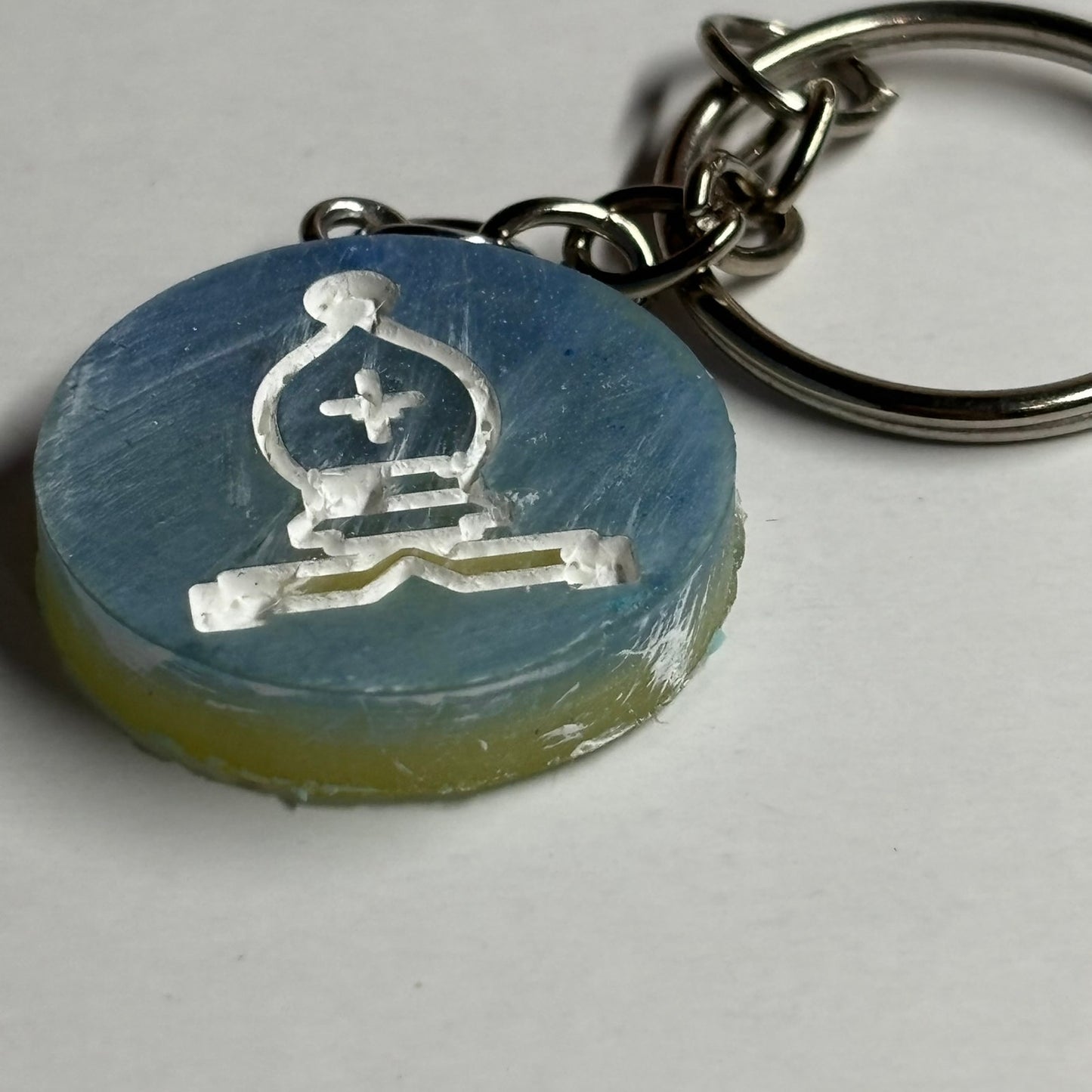 Yellow Blue Bishop - Handmade Resin Keychain - Flat Edition