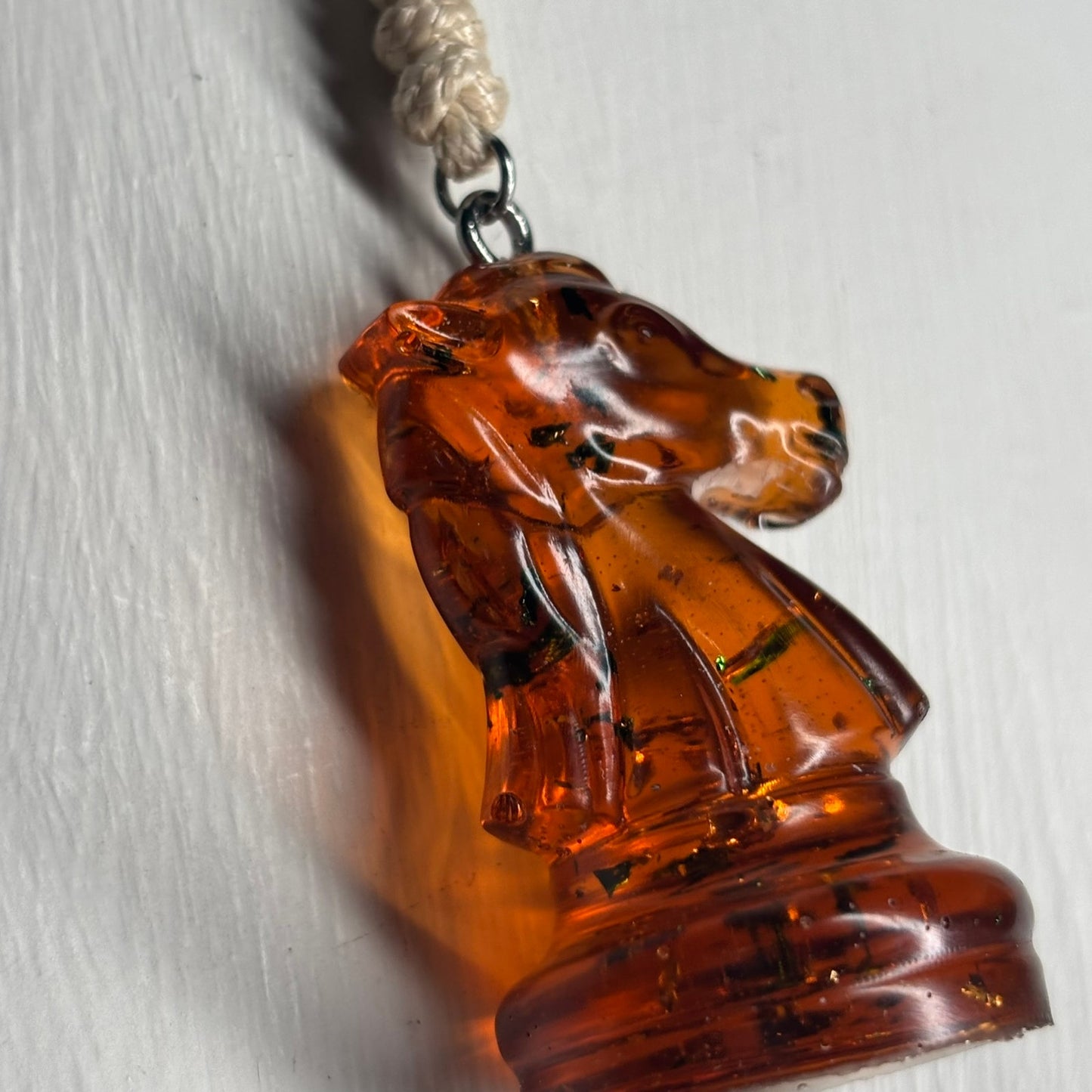 Orange Translucent Knight - Handmade Resin Chess Necklace