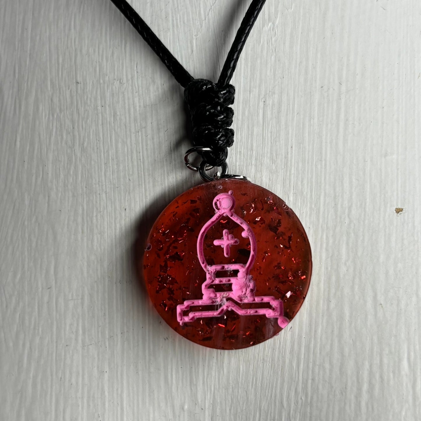 Crystal Pink Bishop - Handmade Resin Chess Necklace