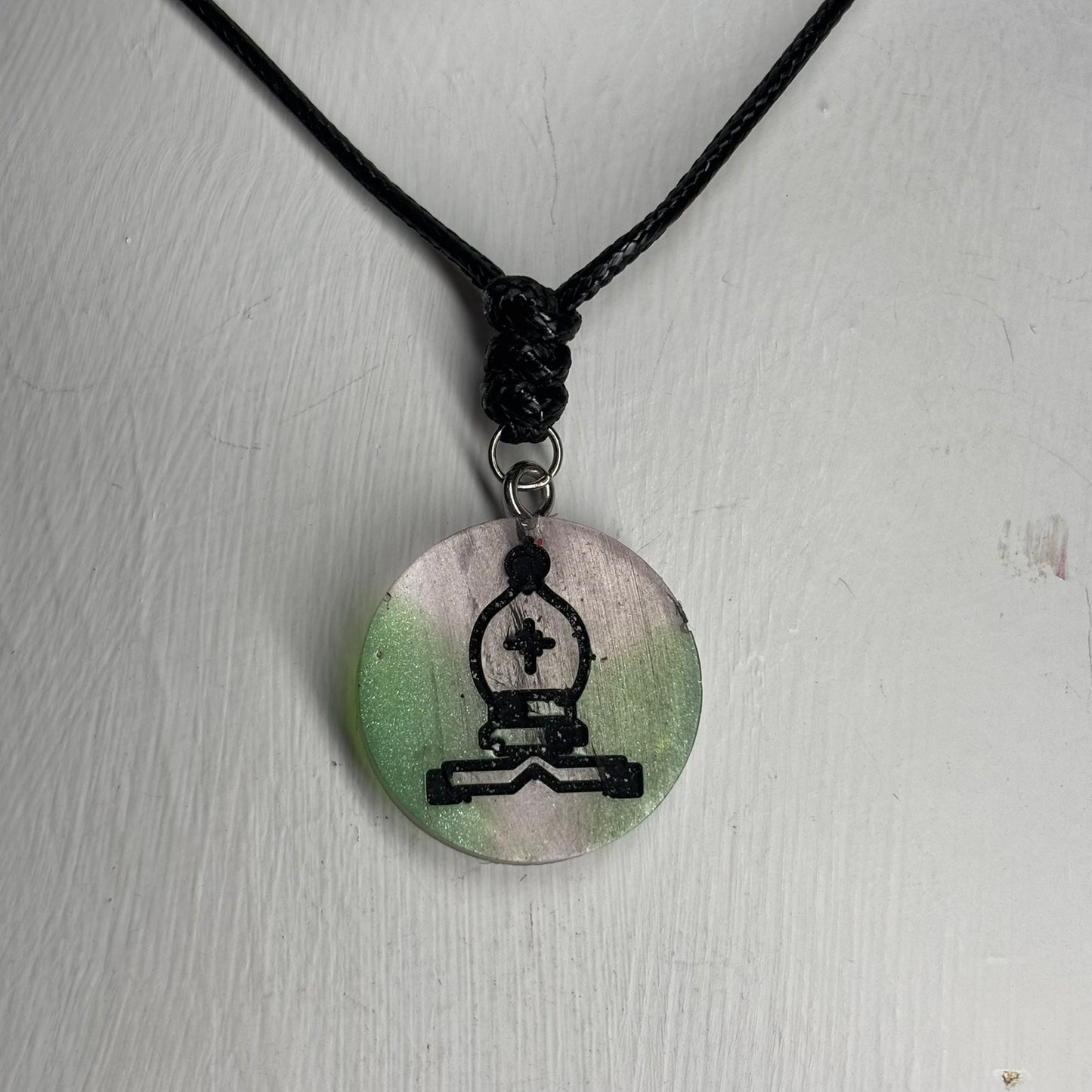 Green Mesh Bishop - Handmade Resin Chess Necklace