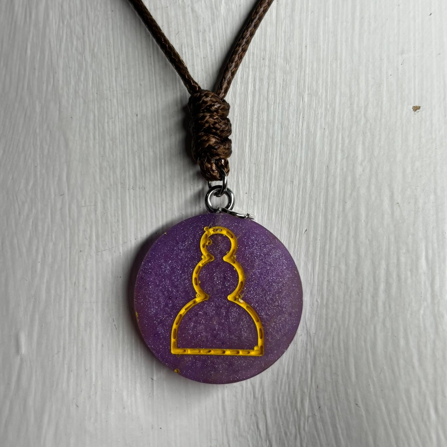 Purple Yellow Pawn - Handmade Resin Chess Necklace