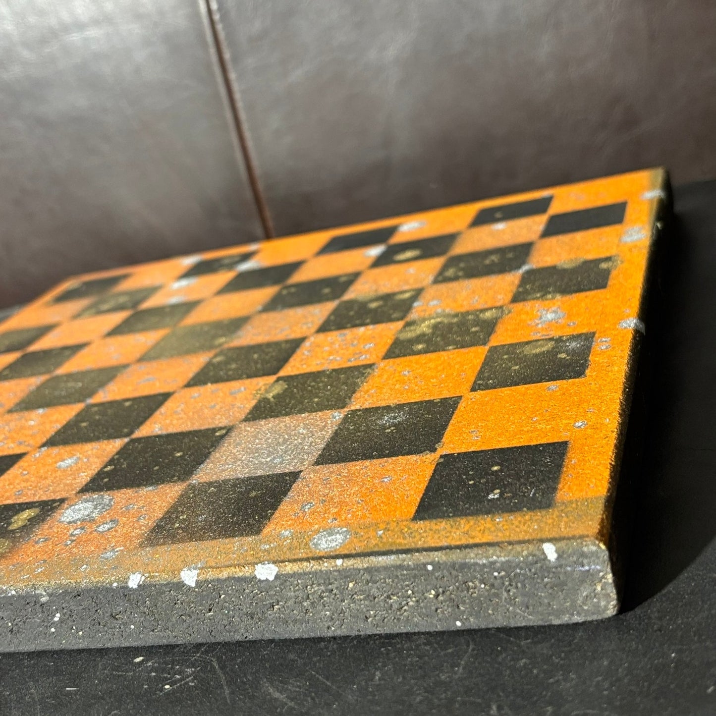 Orange Splatter - Painted Chess Board