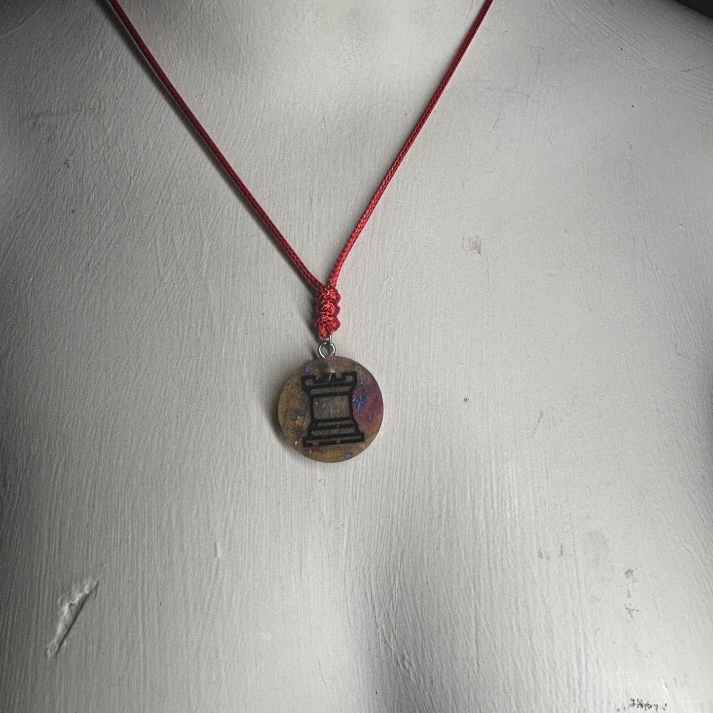 Color Meshed Rook - Handmade Resin Chess Necklace