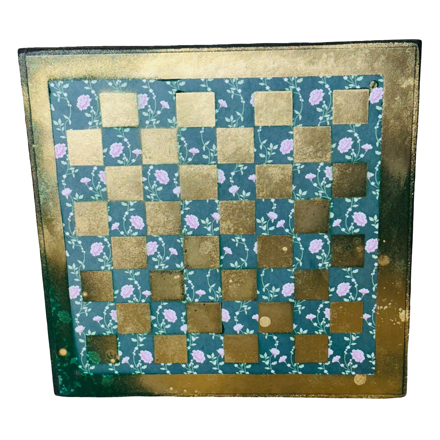 Golden Green Flowers - Scrapbook Chess Board