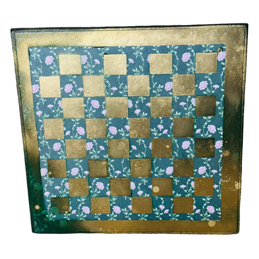 Golden Green Flowers - Scrapbook Chess Board