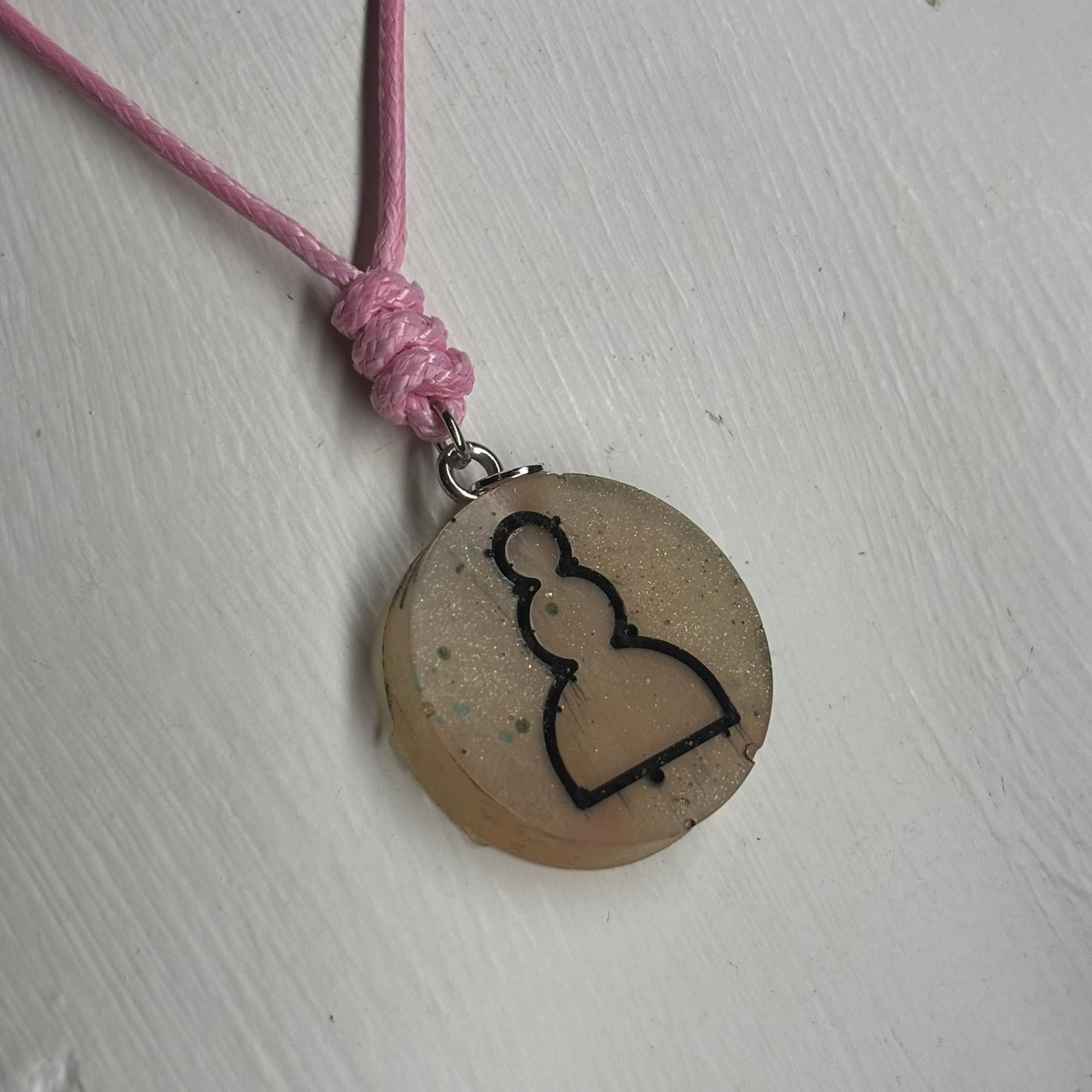 Cream Pink Pawn - Handmade Resin Chess Necklace