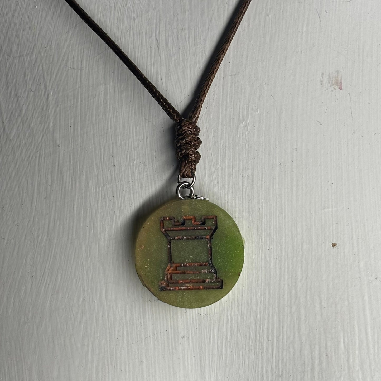 Classic Green Rook - Handmade Resin Chess Necklace