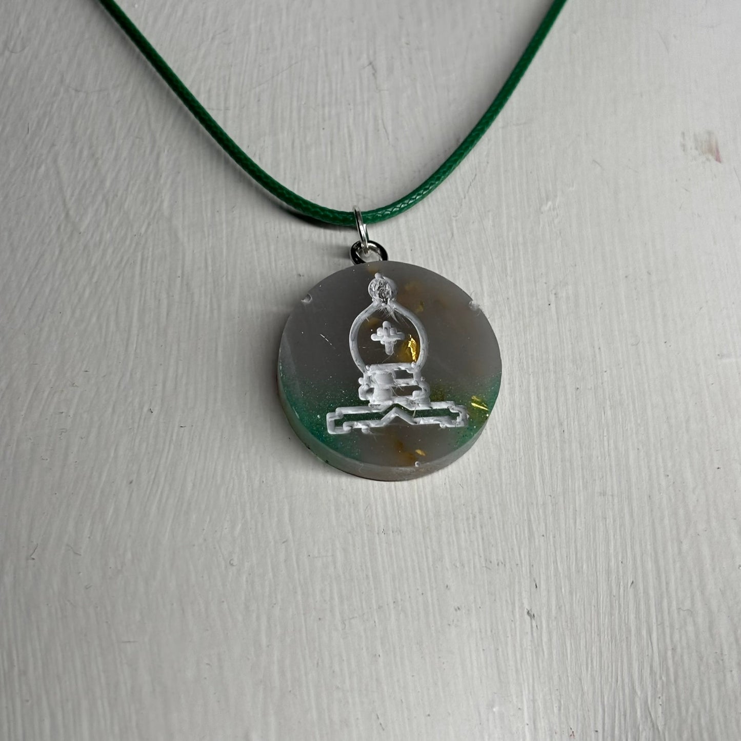 Green Silver Bishop - Handmade Resin Chess Necklace