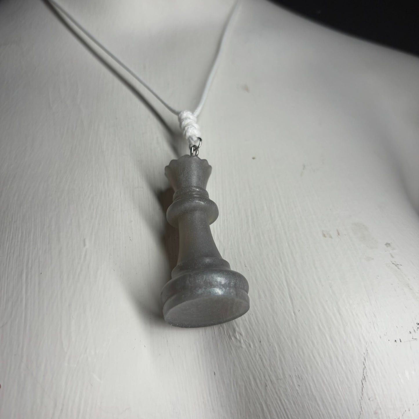 Simple Gray Queen - Handmade Resin Chess Necklace