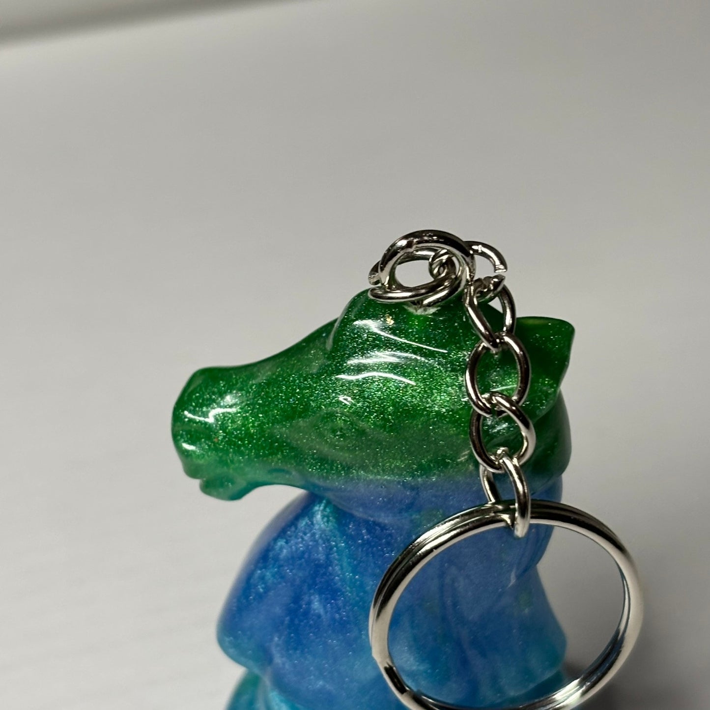 Green/Blue Enmeshed Knight - Handmade Resin Keychain - Large Edition