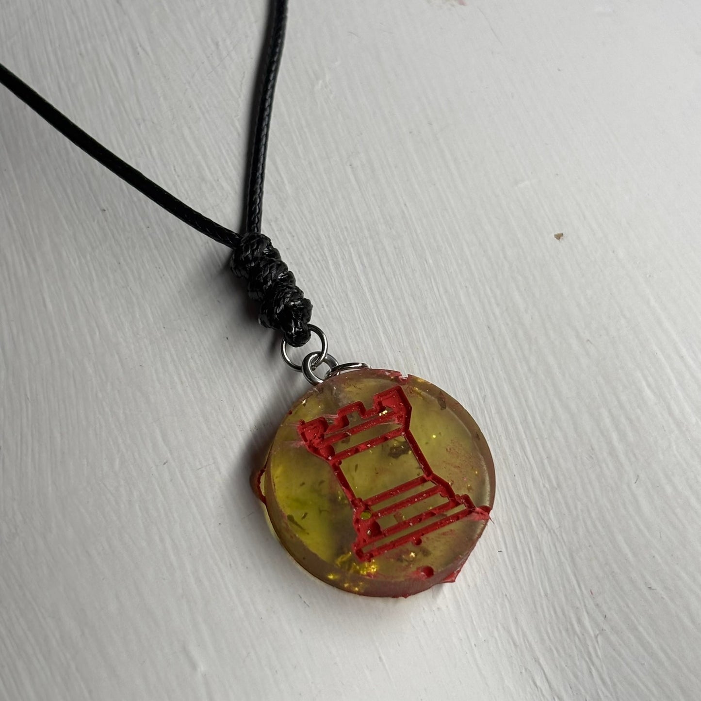 Amber Yellow Rook - Handmade Resin Chess Necklace