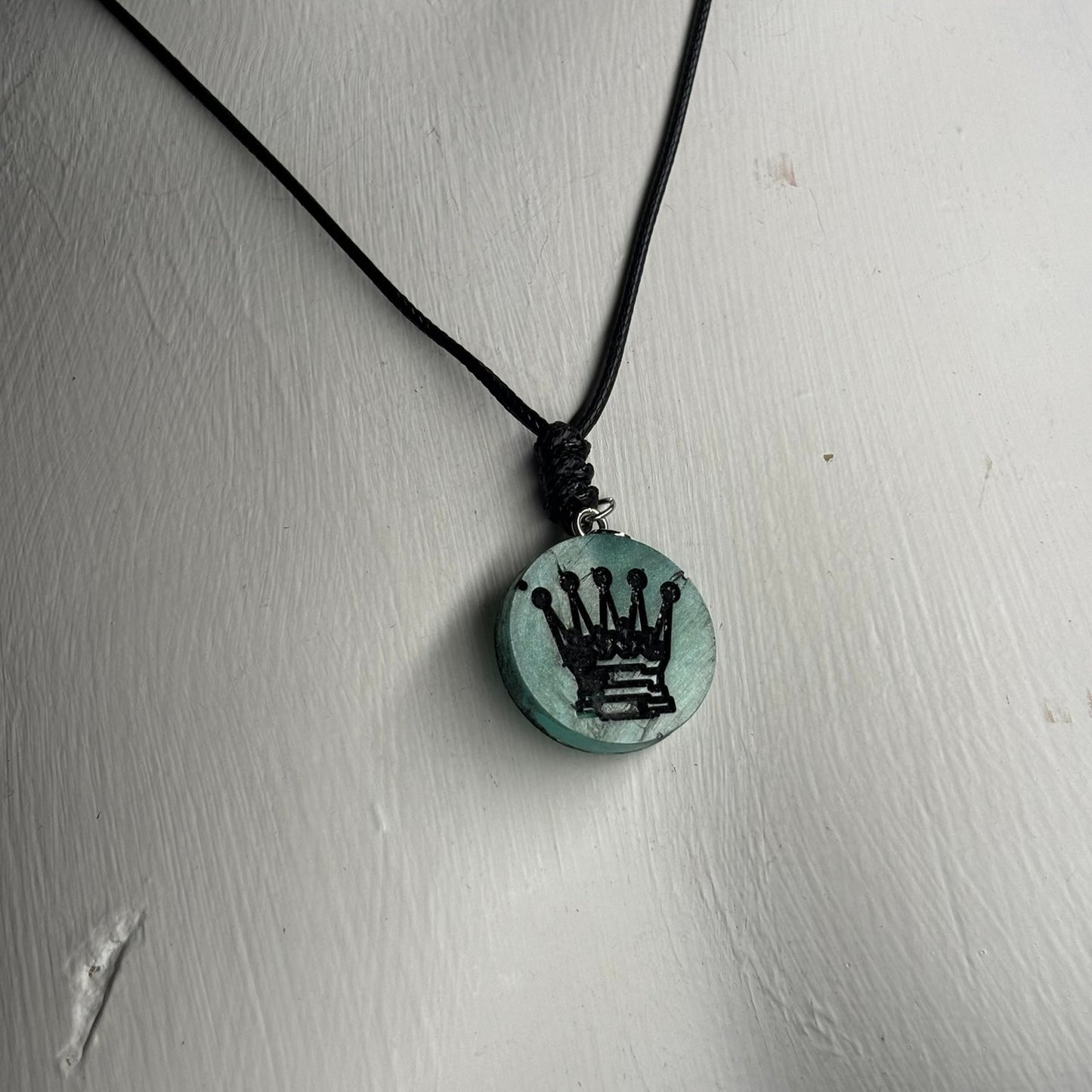 Dark Mint Green Queen - Handmade Resin Chess Necklace