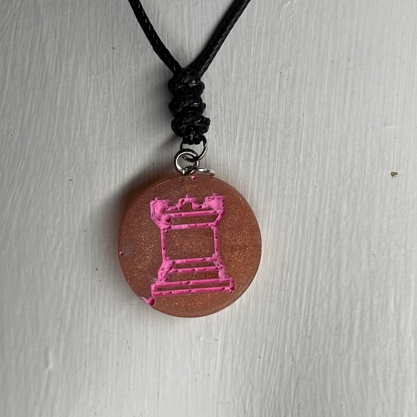 Burning Pink Rook - Handmade Resin Chess Necklace