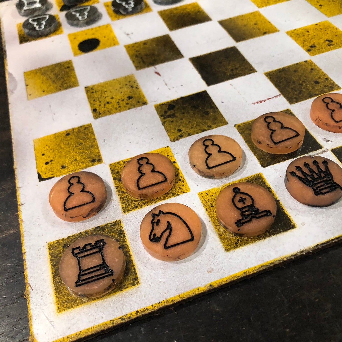 Yellow Space White - Painted Chess Set
