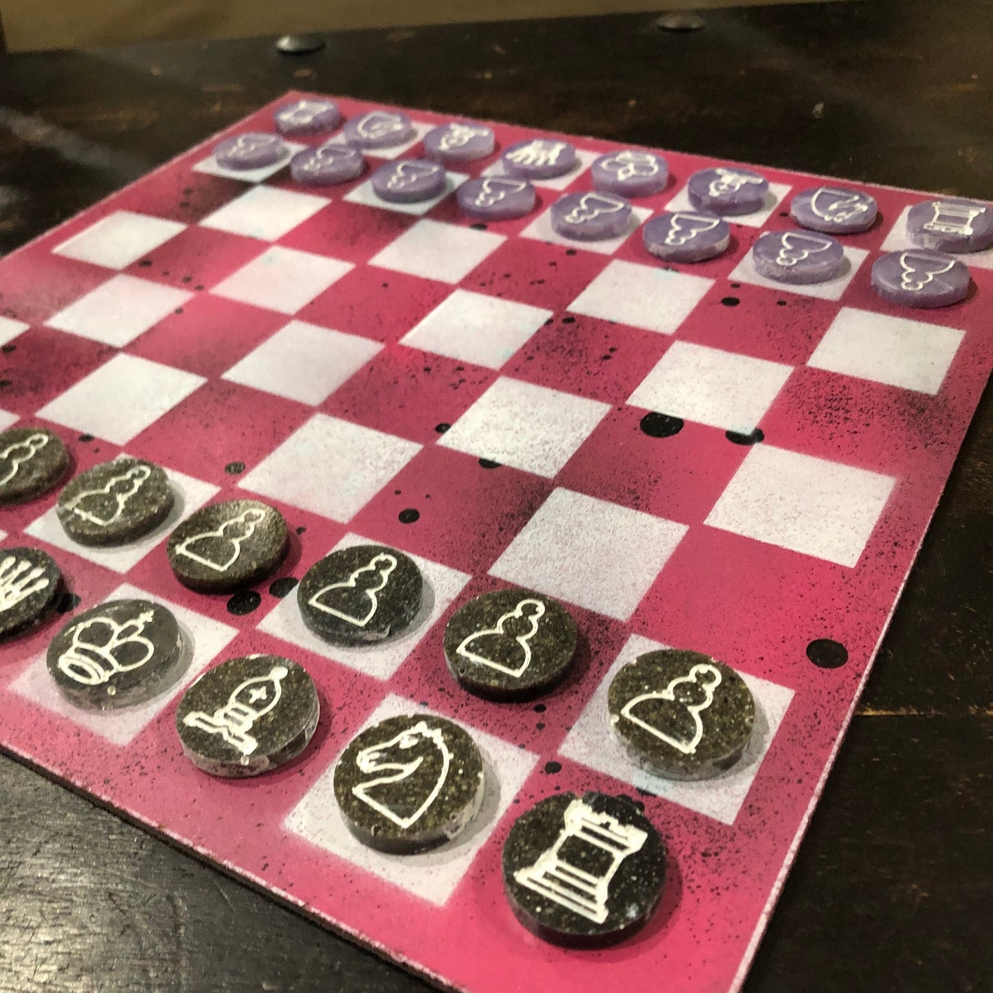 Tattered Pink - Painted Chess Set
