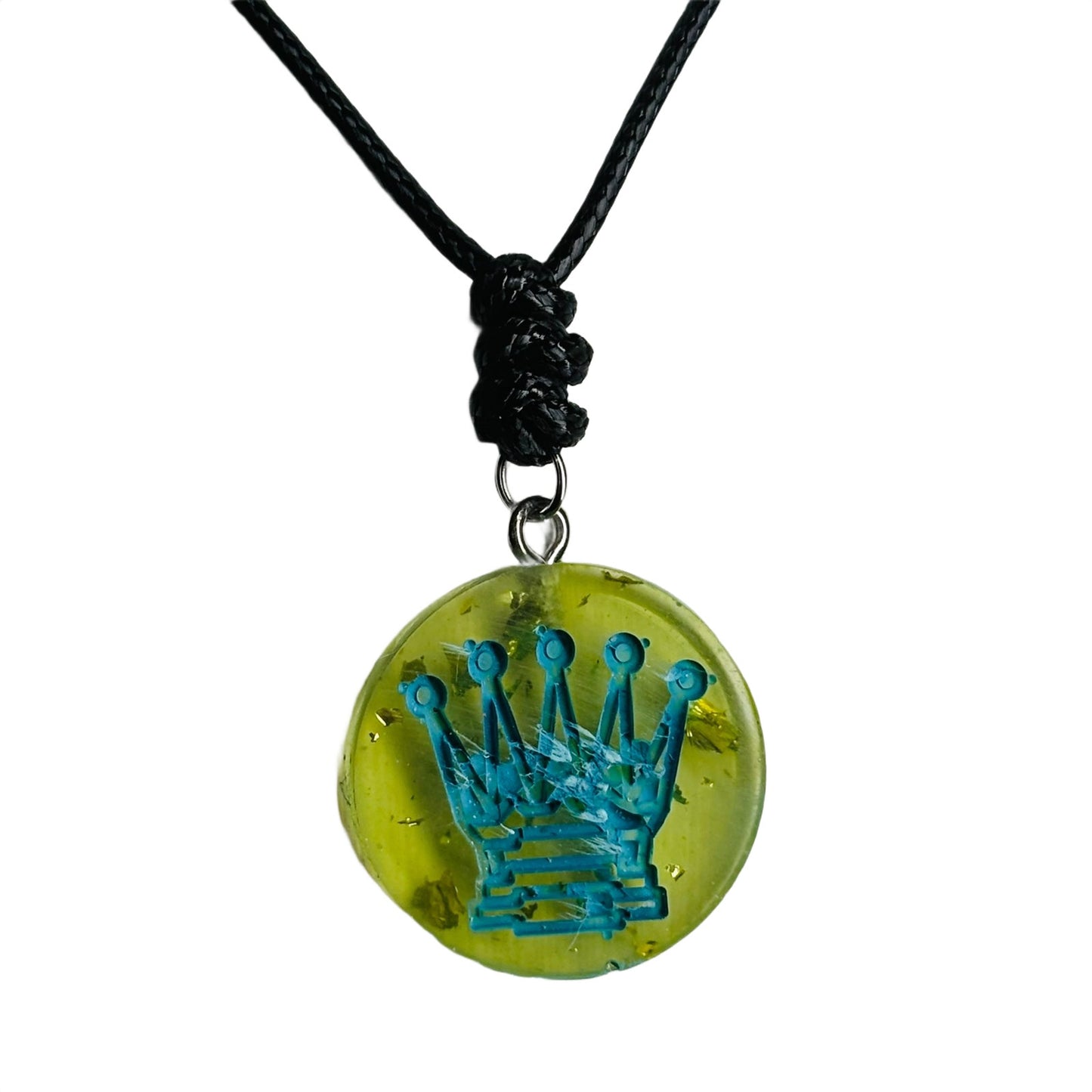 Blue Stamp Queen - Handmade Resin Chess Necklace