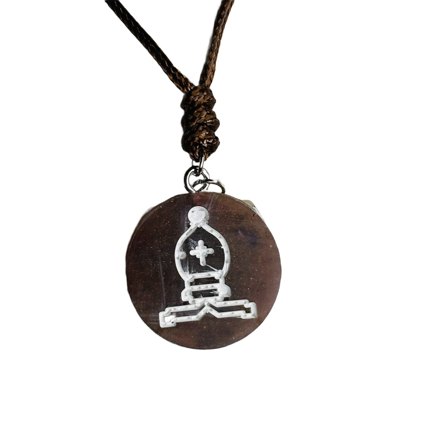 Timeless Brown Bishop - Handmade Resin Chess Necklace