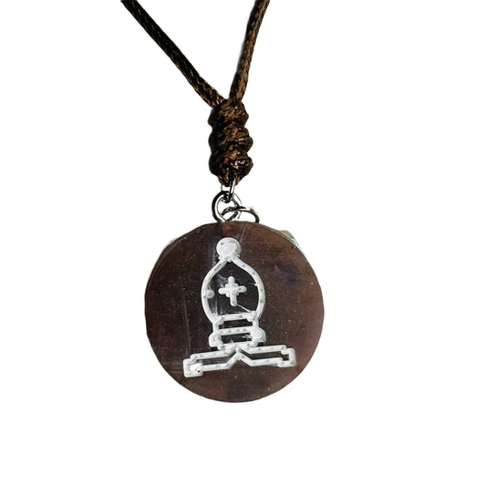 Timeless Brown Bishop - Handmade Resin Chess Necklace