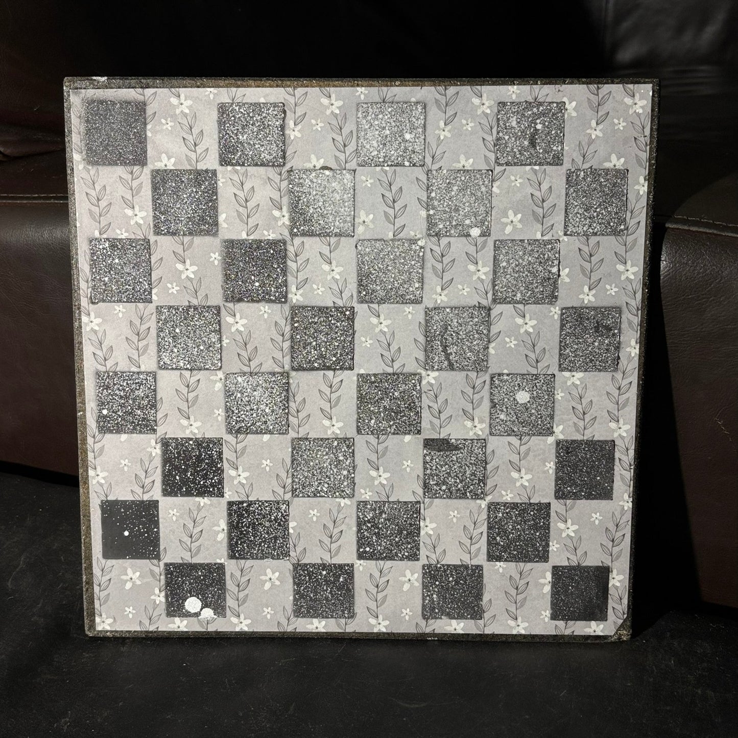 Gray Plant Pattern - Scrapbook Chess Board