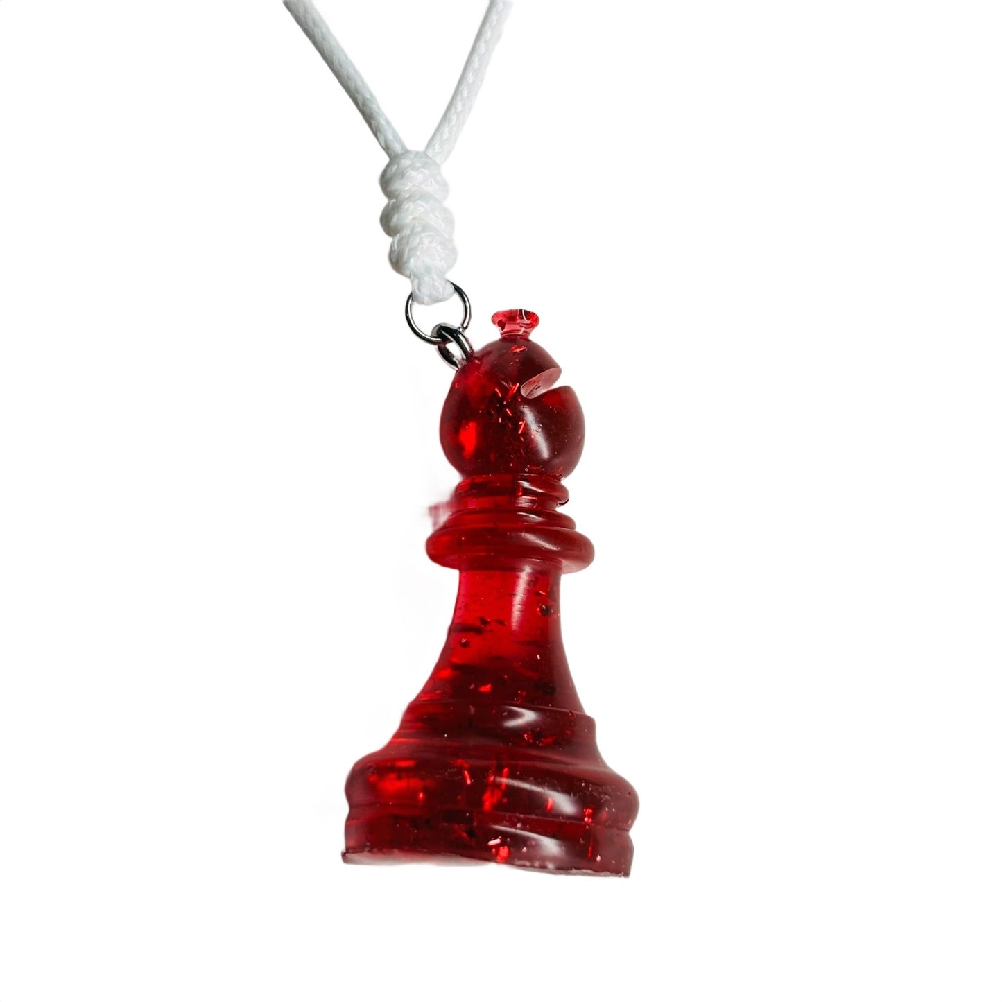 Red Crystal Bishop - Handmade Resin Chess Necklace