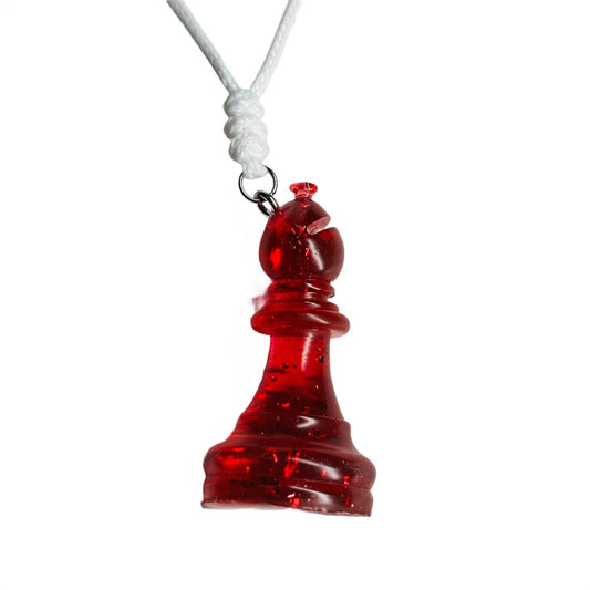 Red Crystal Bishop - Handmade Resin Chess Necklace