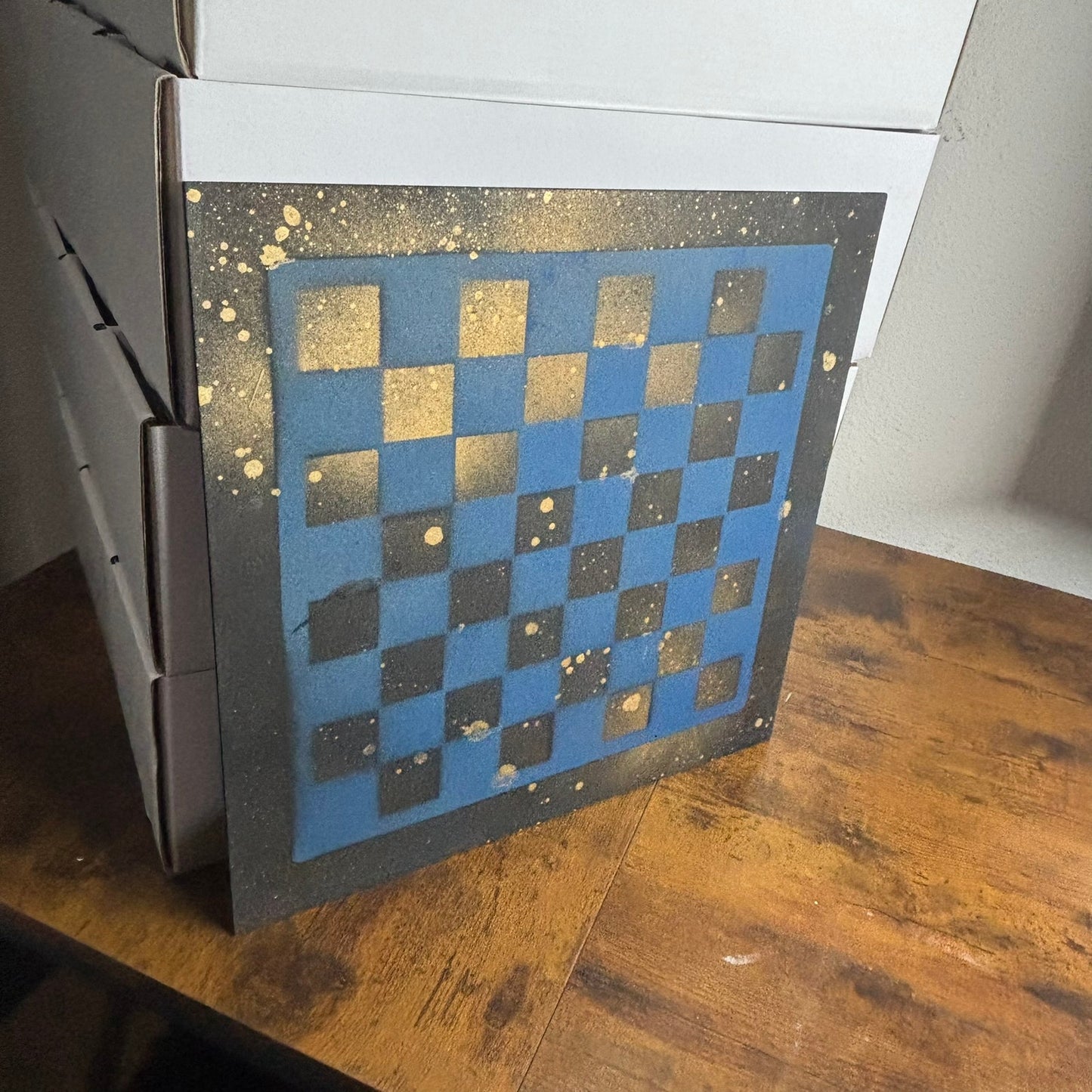 Golden Navy Blue - Painted Chess Board